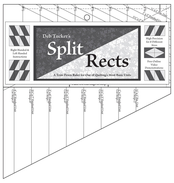 Image of the Deb Ticker's Split Rects plastic ruler tool by QT Fabrics. Features a triangle pattern ruler.
Cute Little Fabric Shop