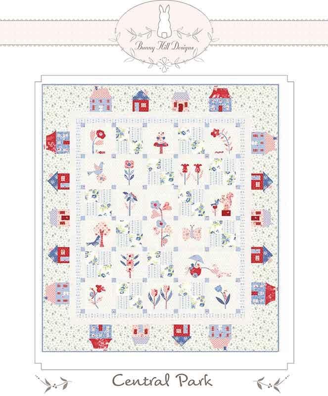 Image of the Central Park Quilt Pattern by Anne Sutton for Moda Fabrics. Features flowers and houses on a cream background. 
Cute Little Fabric Shop