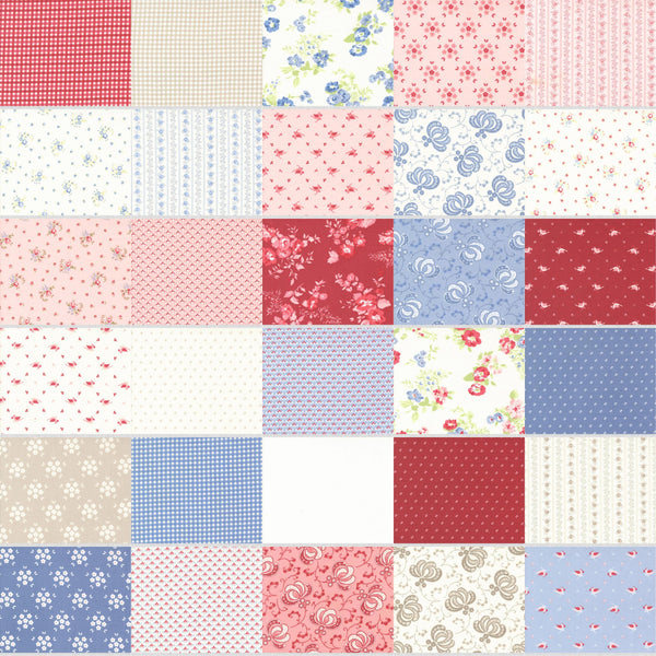 Image of the Hollyhocks and Roses Rolie Polie. Features floral fabrics with pink, white, and blue. 
Cute Little Fabric Shop