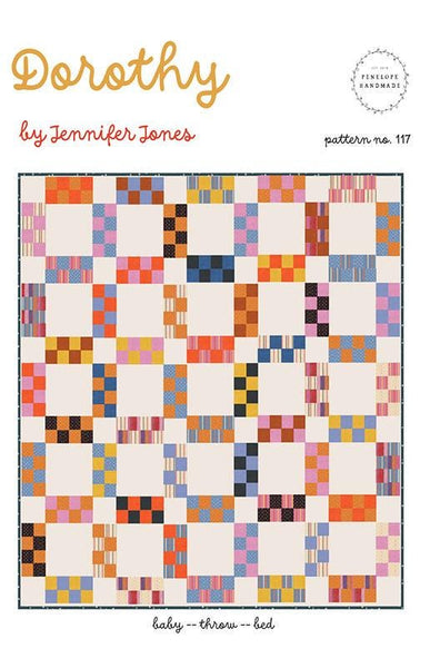 Image of the Dorothy quilt pattern by Jennifer Jones for Moda Fabrics. Features a scrappy square quilt pattern. 
Cute Little Fabric Shop