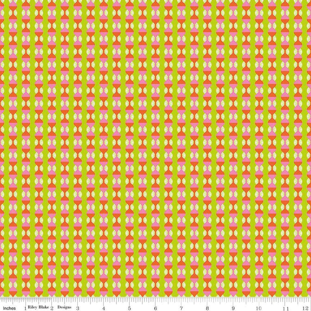 Image of the Celebrate Ogee Lime quilting cotton fabric by Sue Daley for Riley Blake Designs. Features an ogee stripe on a bright green background
Cute Little Fabric Shop