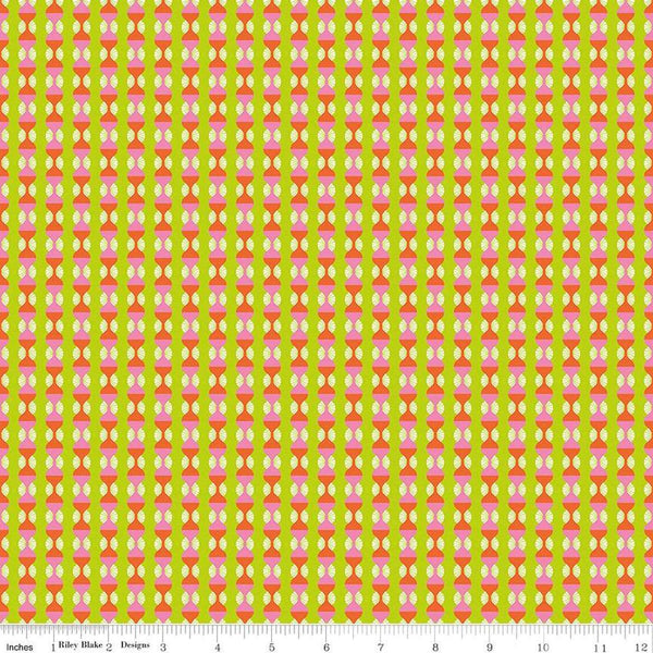 Image of the Celebrate Ogee Lime quilting cotton fabric by Sue Daley for Riley Blake Designs. Features an ogee stripe on a bright green background
Cute Little Fabric Shop
