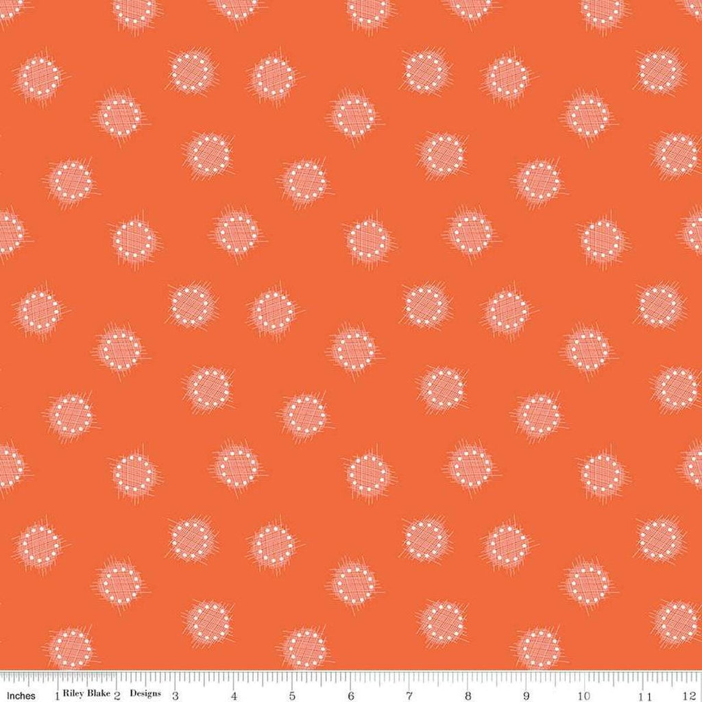 Image of the Celebrate Circles Orange quilting cotton fabric by Sue Daley for Riley Blake Designs. Features scattered crosshatch dots on a bright orange background
Cute Little Fabric Shop
