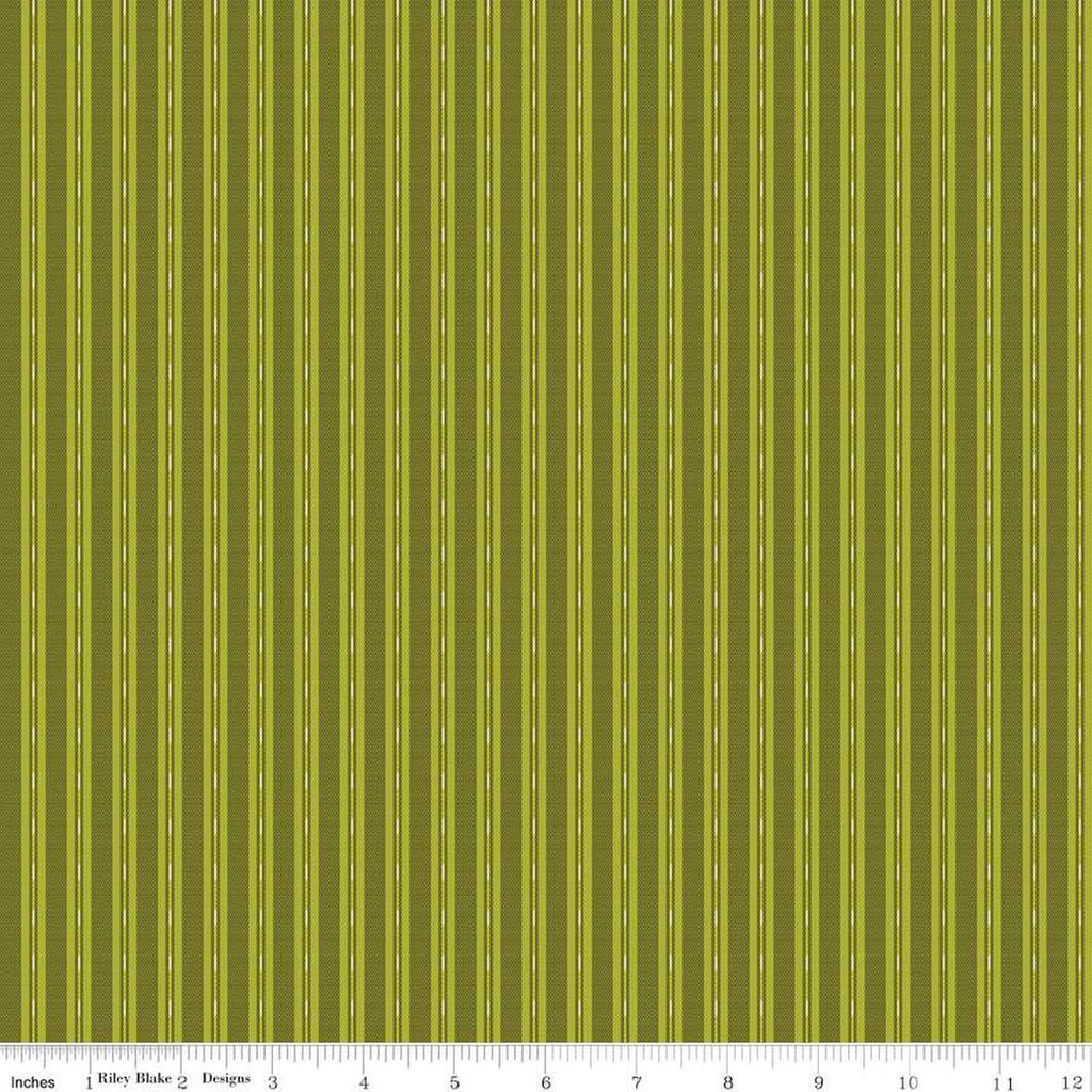 Image of the Stitchers Flannel Ticking Green flannel fabric by Vicki McCarty for Riley Blake Designs. Features small ticking stripes on a green background.
Cute Little Fabric Shop