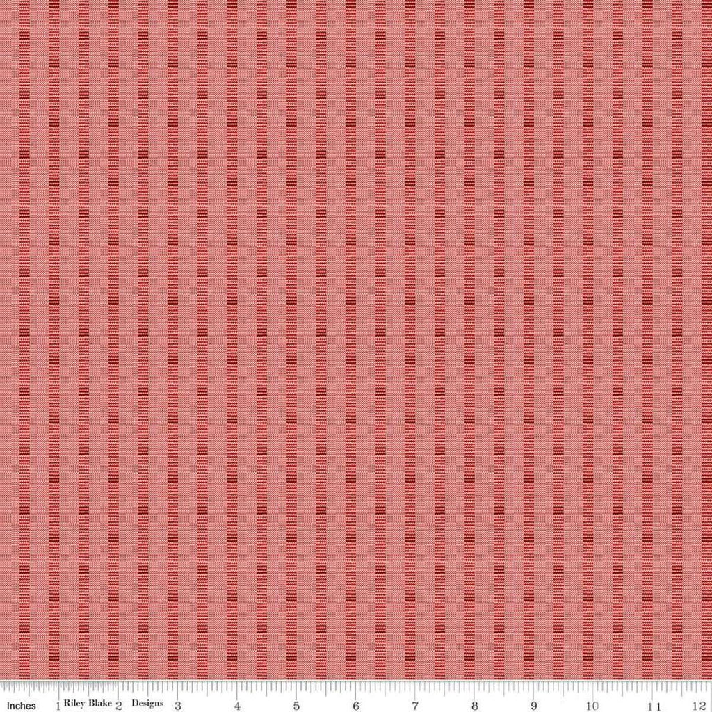 Image of the Stitchers Flannel Railroad Stripe Red flannel fabric by Vicki McCarty for Riley Blake Designs. Features a textured stripe on a red background.
Cute Little Fabric Shop