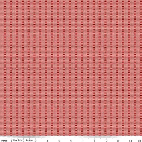 Image of the Stitchers Flannel Railroad Stripe Red flannel fabric by Vicki McCarty for Riley Blake Designs. Features a textured stripe on a red background.
Cute Little Fabric Shop
