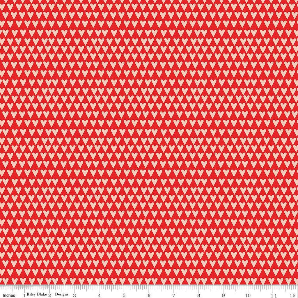 Image of the You & Me Hearts Pink quilting cotton fabric by Sandy Gervais for Riley Blake Designs. Features small hearts on a red background.
Cute Little Fabric Shop