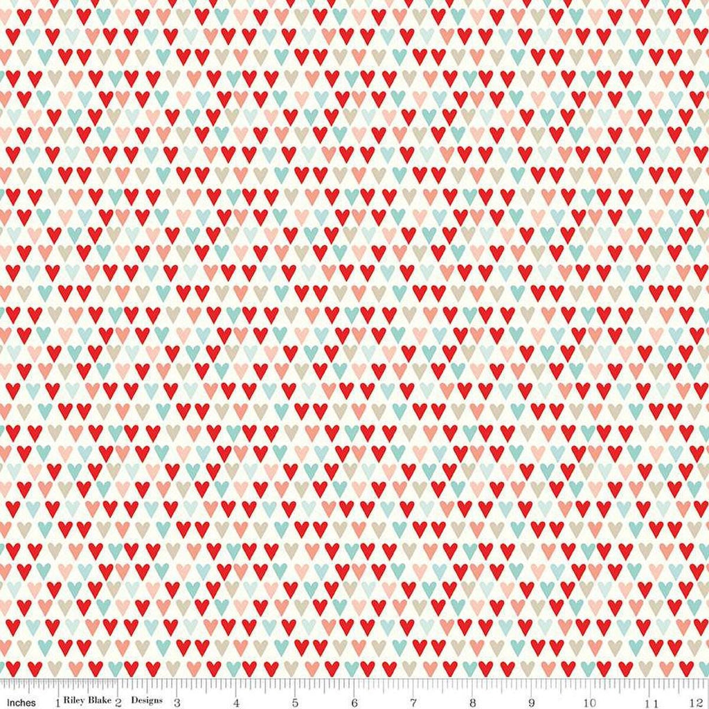 Image of the You & Me Hearts Cream quilting cotton fabric by Sandy Gervais for Riley Blake Designs. Features small hearts on a cream background.
Cute Little Fabric Shop
