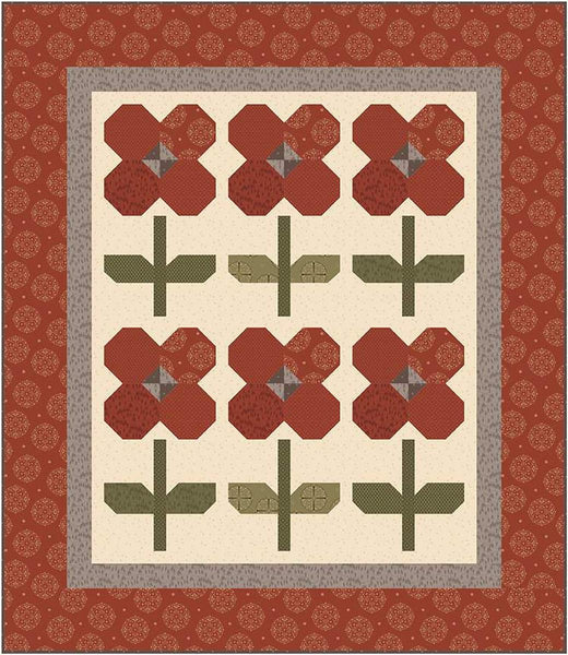 Image of the Pocket Full of Posies quilt pattern by Laugh Yourself Into Stitches by Riley Blake Designs. Features flowers with monochrome red colors.
Cute Little Fabric Shop