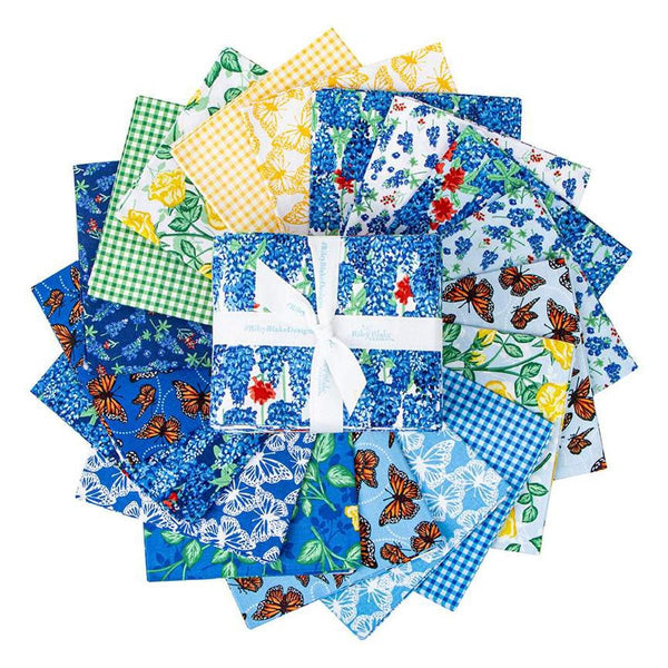 Image of the Friendship Florals Fat Quarter Bundle by Diane Labombarbe for Riley Blake Designs. Features floral fabrics on blue, yellow, and green backgrounds. 
Cute Little Fabric Shop