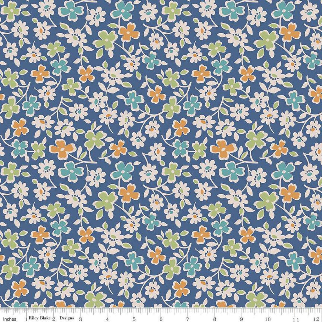 Image of the Wide Back Autumn Cosmos Denim quilting cotton fabric by Lori Holt for Riley Blake Designs. Features flowers on a navy background.
Cute Little Fabric Shop