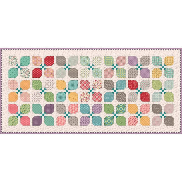 Image of the Pretty Petals Runner Boxed Quilt Kit by Modern Prairie for Riley Blake Designs. Features a flower pattern quilt kit. 
Cute Little Fabric Shop