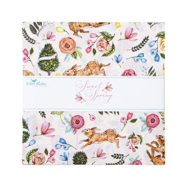 Image of the Sweet Spring 10 inch stacker by Hester & Cook for Riley Blake Designs. Features colorful easter fabric on various backgrounds. 
Cute Little Fabric Shop