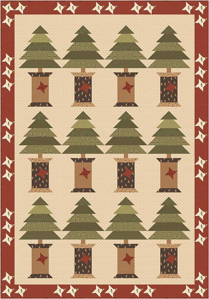 Image of the Noble Spools Quilt Boxed Kit by Karen Walker for Riley Blake Designs. Features Christmas trees with spools at the base. 
Cute Little Fabric Shop