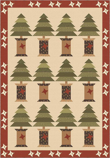 Image of the Noble Spools Quilt Boxed Kit by Karen Walker for Riley Blake Designs. Features Christmas trees with spools at the base. 
Cute Little Fabric Shop