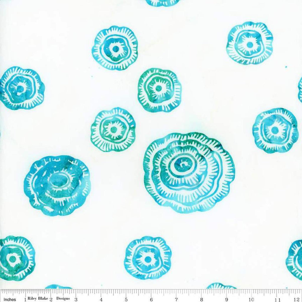 Image of the Expressions Batiks Bedazzled! Spearmint Sprinkles quilting cotton fabric by Pat Fryer for Riley Blake Designs. Features a flower pattern on a white background. 
Cute Little Fabric Shop