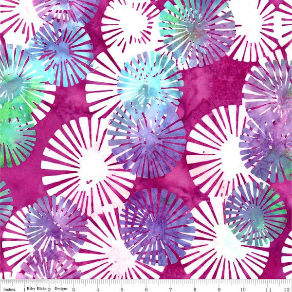 Image of the Expressions Batiks Bedazzled! Dancing Queen quilting cotton fabric by Pat Fryer for Riley Blake Designs. Features a star pattern on a magenta background. 
Cute Little Fabric Shop