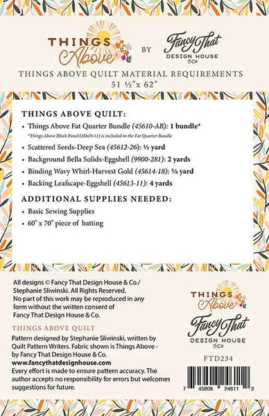 Image of the Things Above Quilt Pattern by Fancy That Design House and Co for Moda Fabrics. Features the fabric requirements. 
Cute Little Fabric Shop
