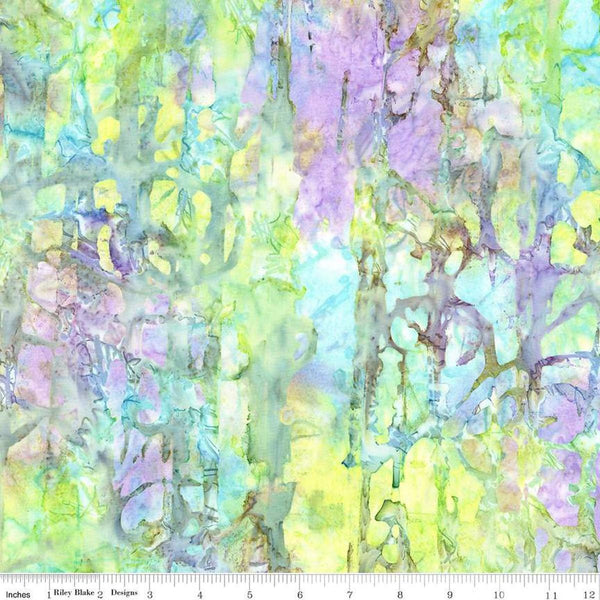 Image of the Expressions Batiks Express Yourself! Abstract Lilac Mint quilting cotton fabric by Riley Blake Designs. Features an abstract pattern on a green background. 
Cute Little Fabric Shop