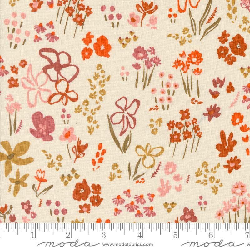 Image of the Things Above Seeds Eggshell quilting cotton fabric by Fancy That Design House for Moda Fabrics. Features flowers on a cream background. Cute Little Fabric Shop