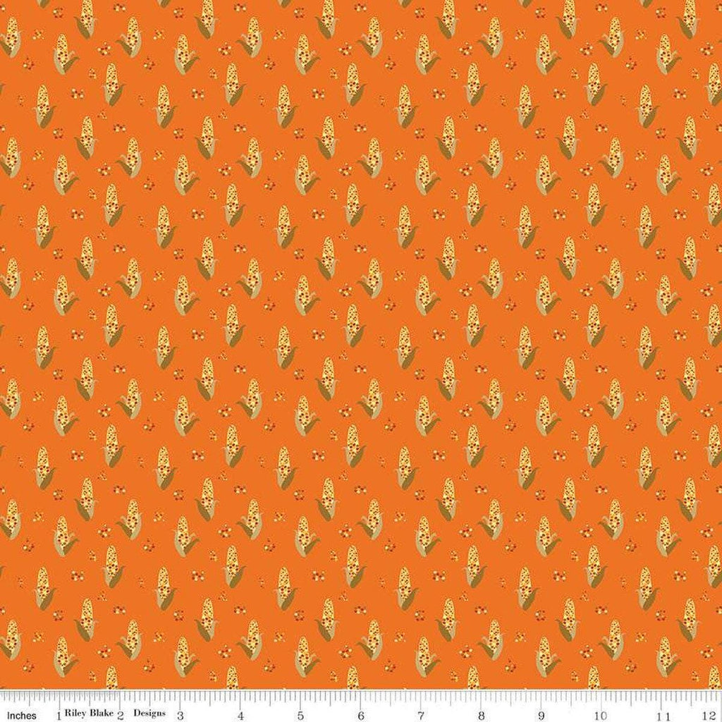 SALE Fall's in Town Corn C13514 Orange by Riley Blake Designs - Thanksgiving Autumn Corn on the Cob - Quilting Cotton Fabric