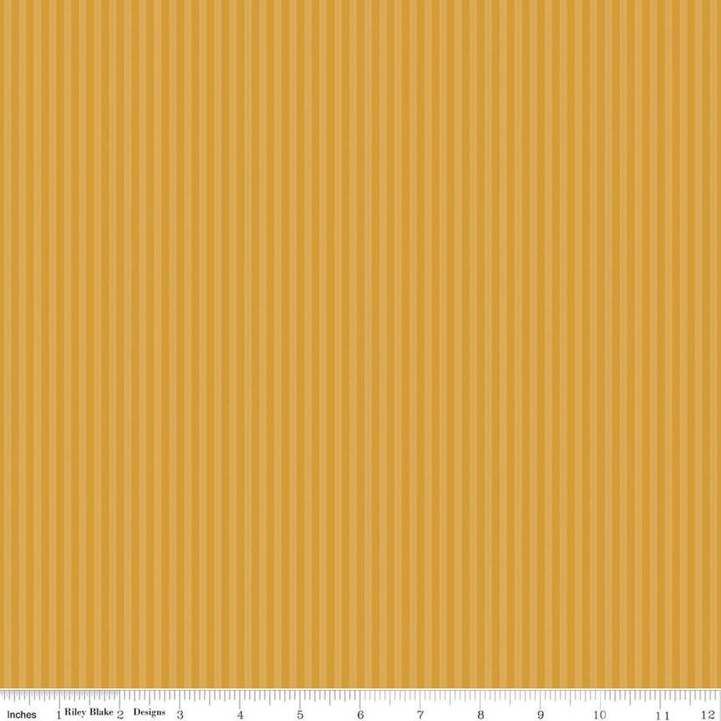 Image of the 1/8 Inch Tonal Stripe Golden quilting cotton fabric by Riley Blake Designs. Features tone on tone gold stripes. 
Cute Little Fabric Shop