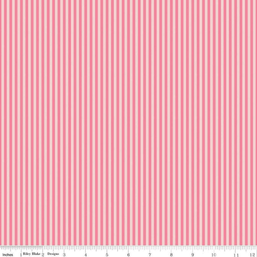 Image of the 1/8 Inch Tonal Stripe Sugar Pink quilting cotton fabric by Riley Blake Designs. Features tone on tone pink stripes. 
Cute Little Fabric Shop