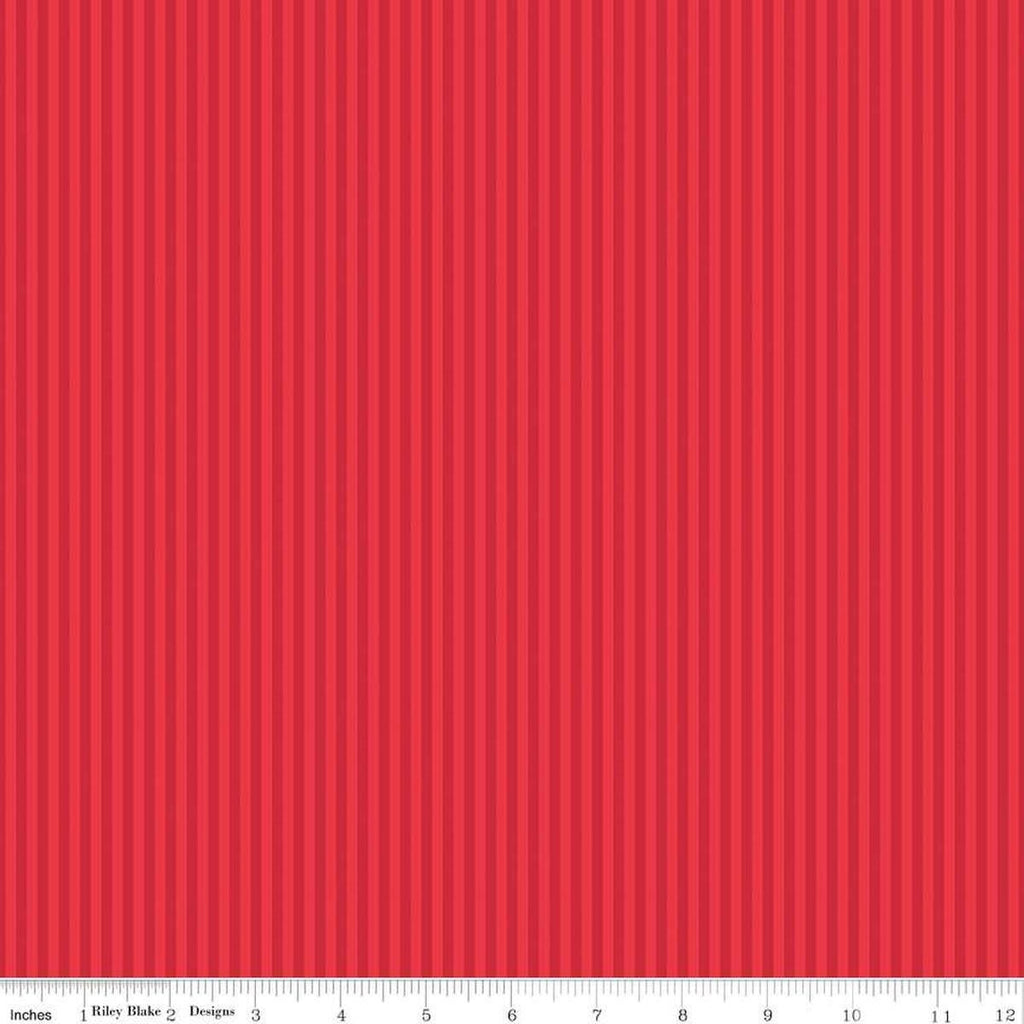 Image of the 1/8 Inch Tonal Stripe Red quilting cotton fabric by Riley Blake Designs. Features tone on tone red stripes. 
Cute Little Fabric Shop