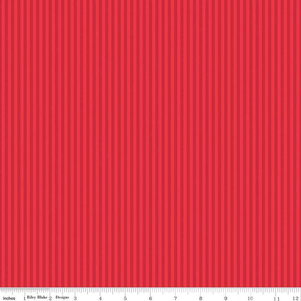 Image of the 1/8 Inch Tonal Stripe Red quilting cotton fabric by Riley Blake Designs. Features tone on tone red stripes. 
Cute Little Fabric Shop