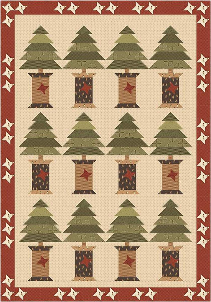 Image of the Noble Spools Quilt Pattern by Laugh Yourself Into Stitches for Riley Blake Designs. Features trees and spools of thread on a quilt. 
Cute Little Fabric Shop