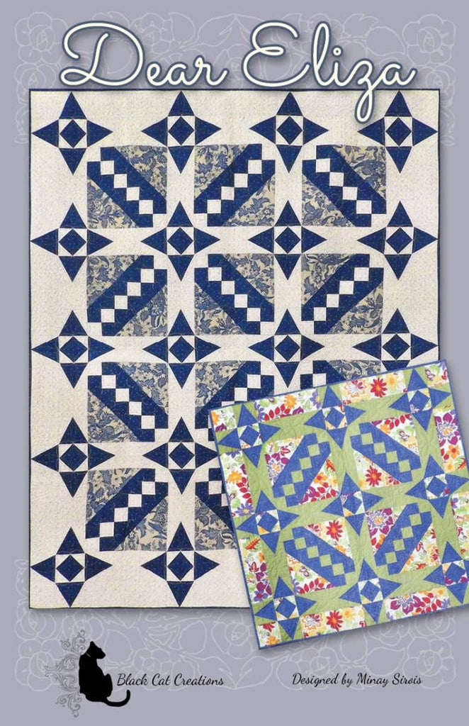 Image of the Dear Eliza Quilt Pattern by Black Cat Creations. Features star patterns on a quilt. 
Cute Little Fabric Shop
