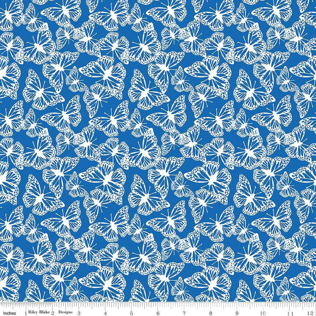 Image of the Friendship Florals Butterflies Cobalt quilting cotton fabric by Diane Labombarbe for Riley Blake Designs. Features butterflies scattered on a blue background.
Cute Little Fabric Shop