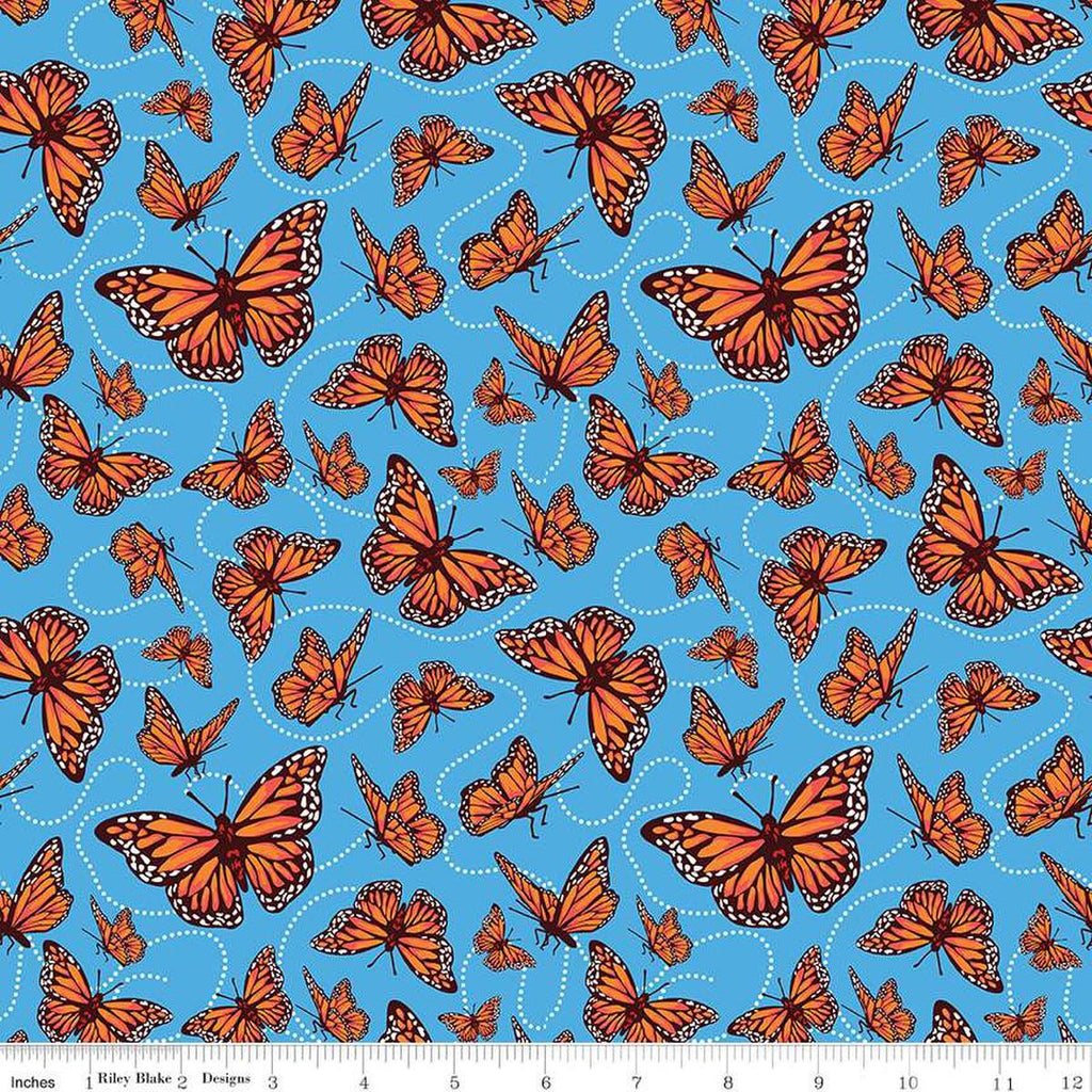 Image of the Friendship Florals Monarchs Blue quilting cotton fabric by Diane Labombarbe for Riley Blake Designs. Features butterflies scattered on a blue background.
Cute Little Fabric Shop