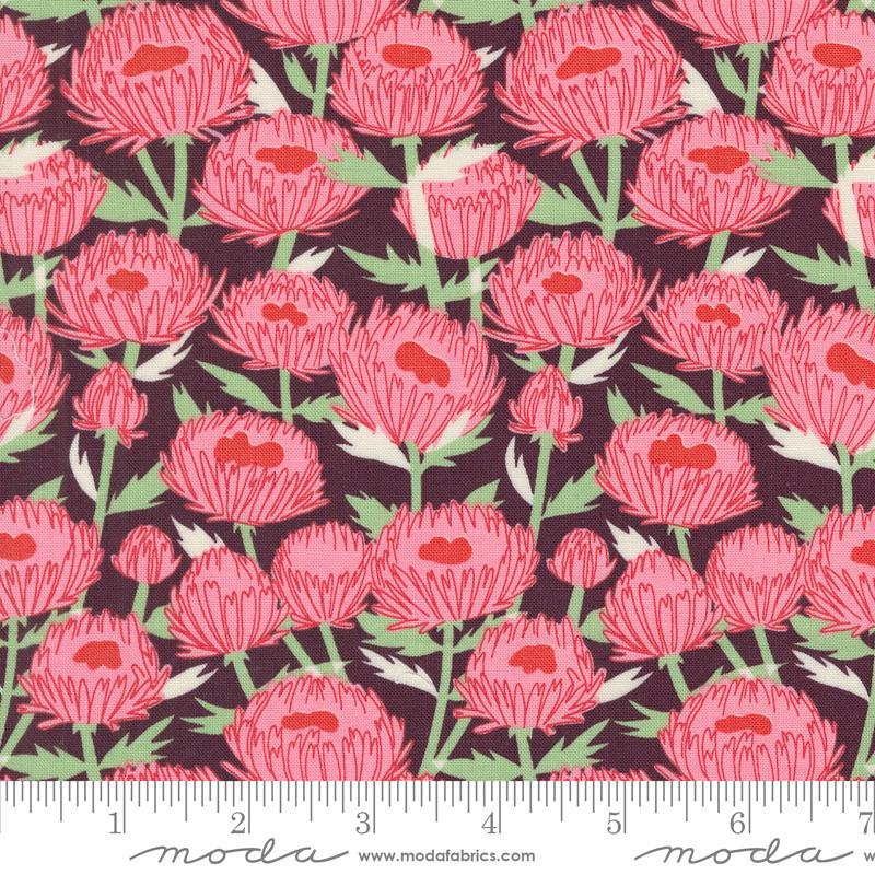 Image of the Love Letter Florals Merlot quilting cotton fabric by Lizzy House for Moda Fabrics. Features swans on a red background. Cure Little Fabric Shop