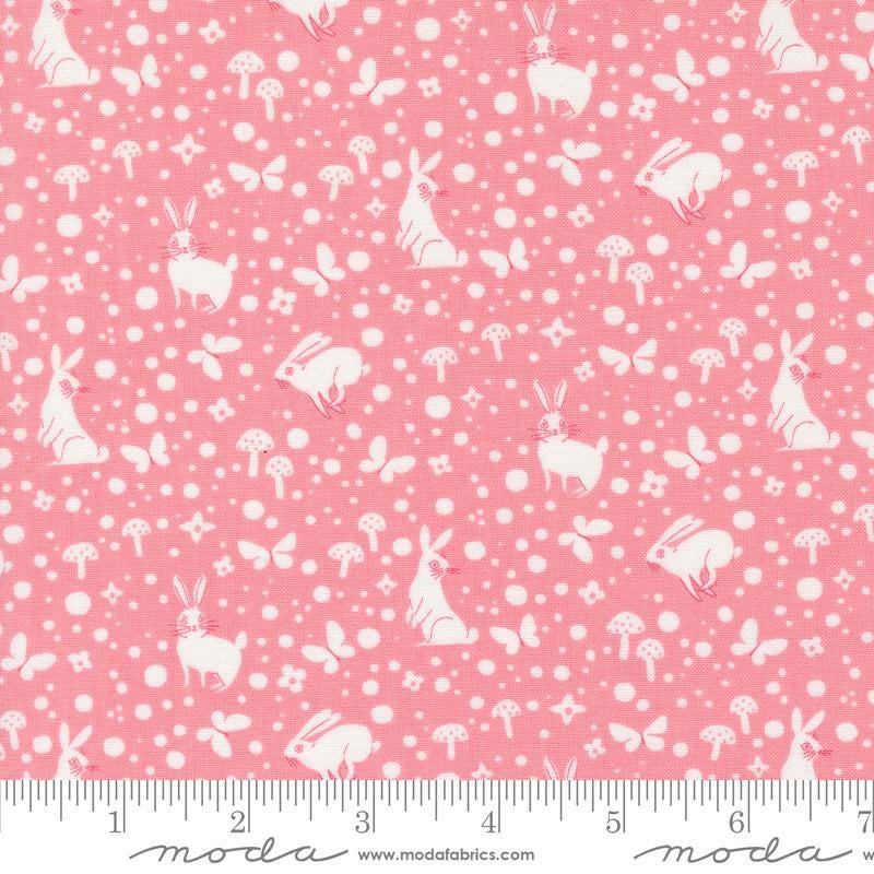 Image of the Love Letter Wonder Light Pink quilting cotton fabric by Lizzy House for Moda Fabrics. Features novelty animals on a pink background. Cure Little Fabric Shop