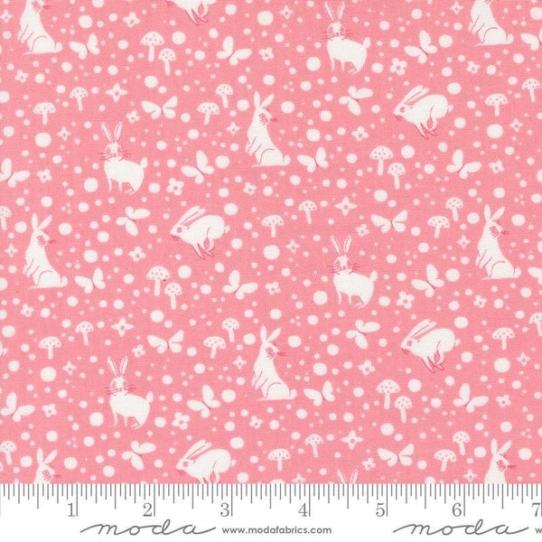 Image of the Love Letter Wonder Light Pink quilting cotton fabric by Lizzy House for Moda Fabrics. Features novelty animals on a pink background. Cure Little Fabric Shop