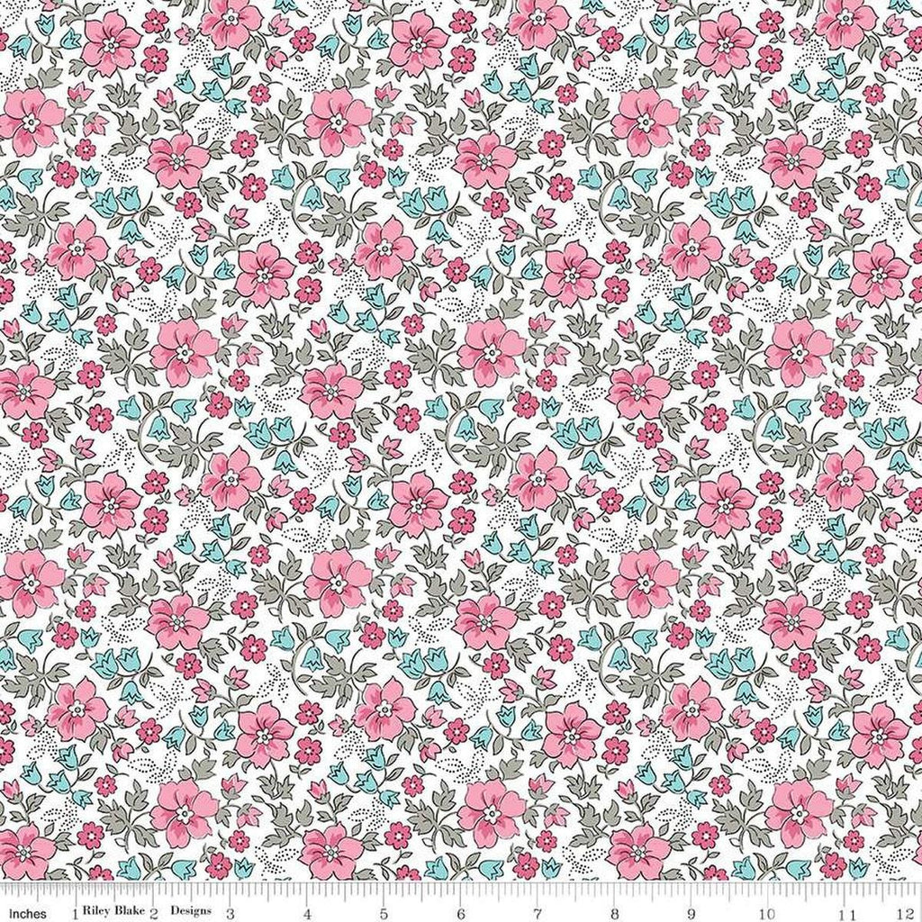 Image of the Precious Petites Garden White quilting cotton fabric by Gerri Robinson for Riley Blake Designs. Features flowers on a white background. Cute Little Fabric Shop