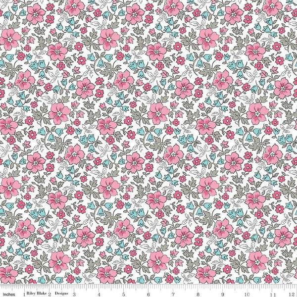 Image of the Precious Petites Garden White quilting cotton fabric by Gerri Robinson for Riley Blake Designs. Features flowers on a white background. Cute Little Fabric Shop