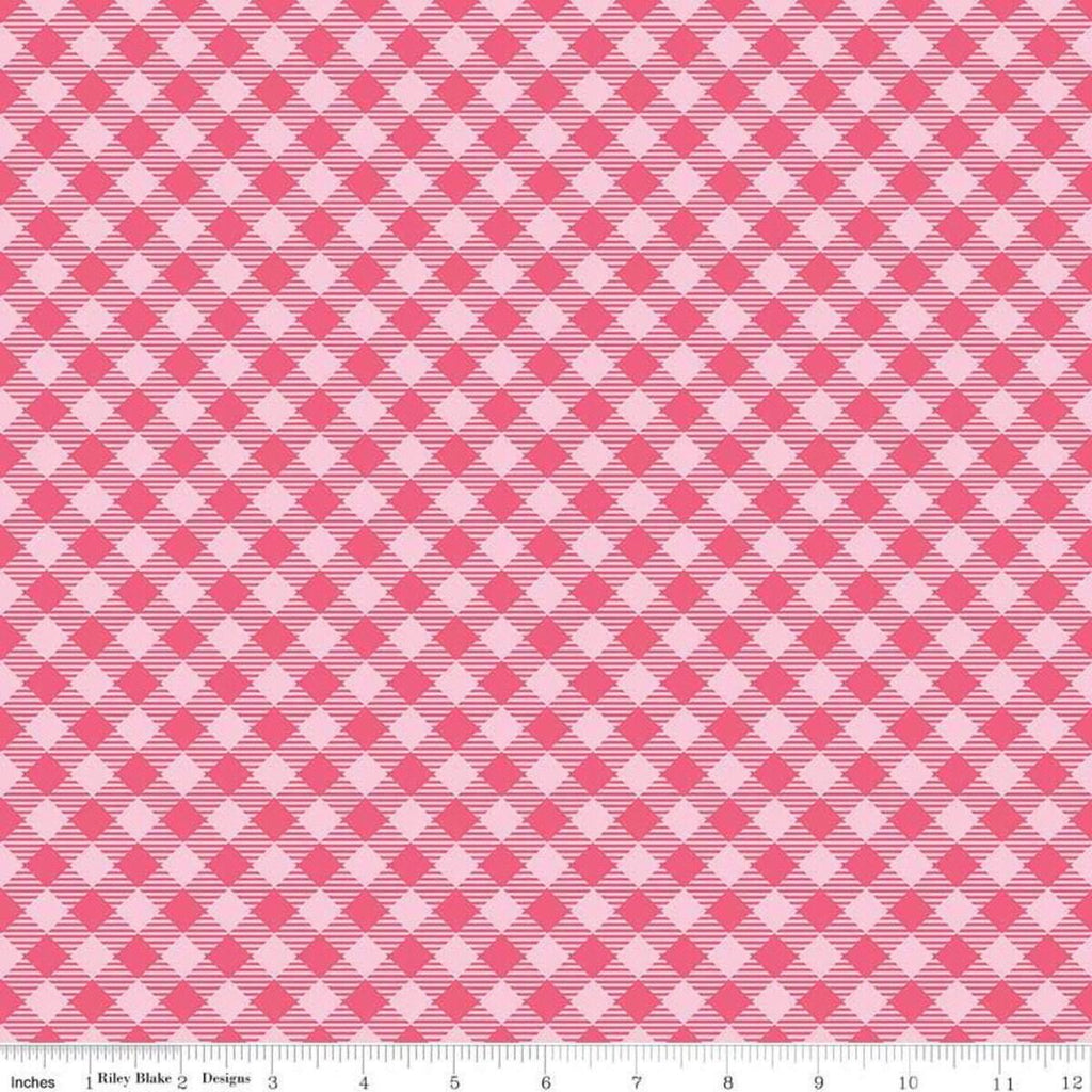 SALE Bee Basics PRINTED Gingham C6400 Raspberry by Riley Blake Designs - Diagonal Check - Lori Holt - Quilting Cotton Fabric