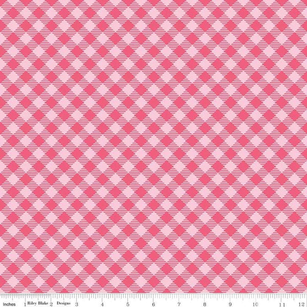 SALE Bee Basics PRINTED Gingham C6400 Raspberry by Riley Blake Designs - Diagonal Check - Lori Holt - Quilting Cotton Fabric