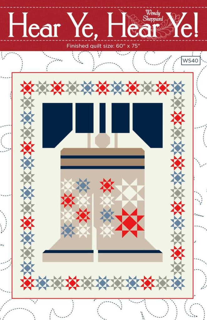 Image of the Hear Ye, Hear, Ye! quilt pattern by Wendy Sheppard for Riley Blake Designs. Features a bell surrounded by stars. 
Cute Little Fabric Shop