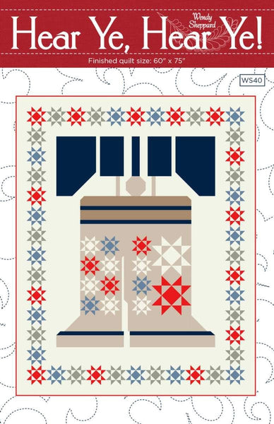 Image of the Hear Ye, Hear, Ye! quilt pattern by Wendy Sheppard for Riley Blake Designs. Features a bell surrounded by stars. 
Cute Little Fabric Shop