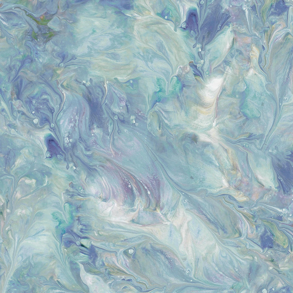 Image of the Mixology Mix Chambray quilting cotton fabric by Ocllo Mason For QT Fabrics. Features acrylic swirls on a blue background. 
Cute Little Fabric Shop