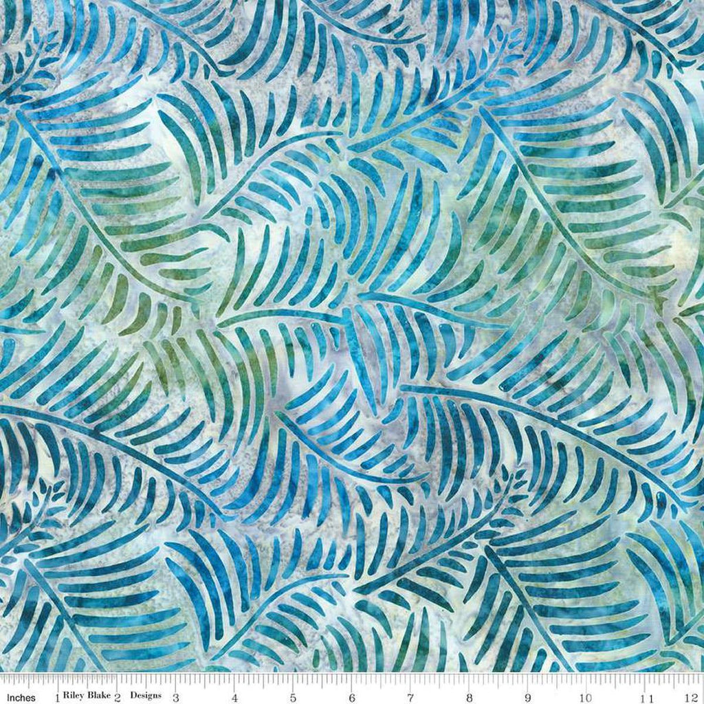 Image of the Batiks Toes in the Sand Smoky Teal quilting cotton batik fabric. Features abstract hand-dyed patterns. Cute Little Fabric Shop