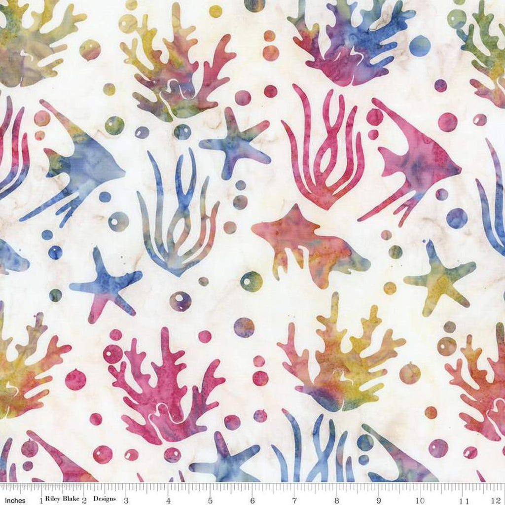 Image of the Batiks Toes in the Sand Rainbow Sherbet quilting cotton batik fabric. Features abstract hand-dyed patterns. Cute Little Fabric Shop