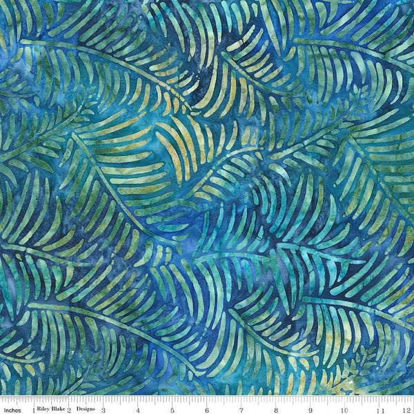 Image of the Batiks Toes in the Sand Ocean Blue quilting cotton batik fabric. Features abstract hand-dyed patterns. Cute Little Fabric Shop