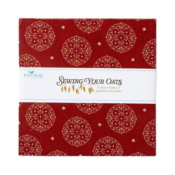Image of the Sewing your Oats 10 Inch Stacker by Karen Walker for Riley Blake Designs. Features farm themed fabrics on various red, green, and gray backgrounds. 
Cute Little Fabric Shop