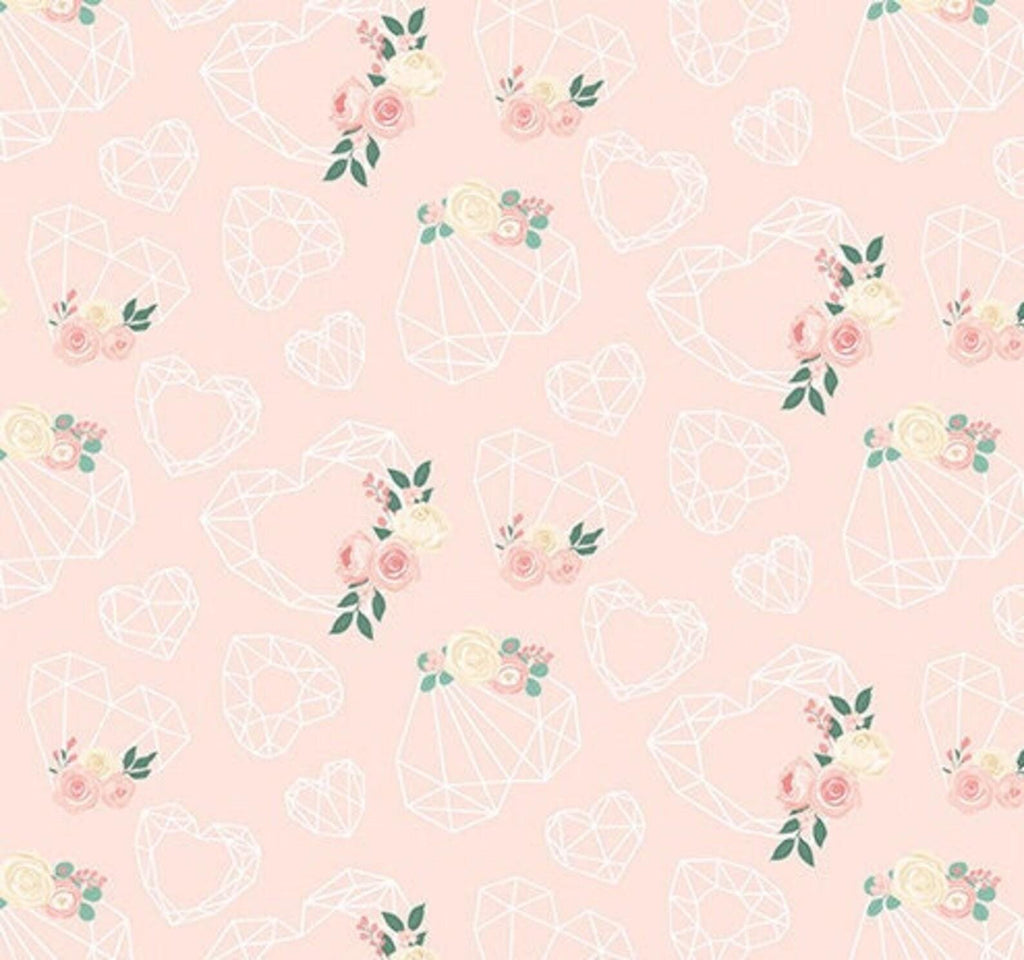 SALE At First Sight Hearts C12681 Blush - Riley Blake Designs - Geometric Hearts Floral Flowers - Quilting Cotton Fabric