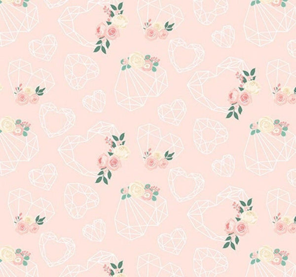 SALE At First Sight Hearts C12681 Blush - Riley Blake Designs - Geometric Hearts Floral Flowers - Quilting Cotton Fabric