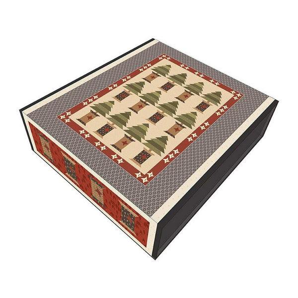 Image of the Noble Spools Quilt Boxed Kit by Karen Walker for Riley Blake Designs. Features Christmas trees with spools at the base. 
Cute Little Fabric Shop